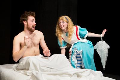 Justin Mackey as Lou, and Maggie Bickerstaff as Alice, rehearse a scene from Grand Valley�'s production of �Sex and the Supernatural.�