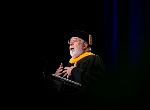 Apple co-founder Steve Wozniak gives the Commencement Address at Van Andel Arena on May 2.