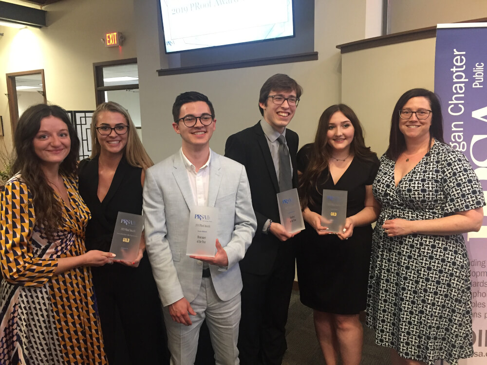 Students, alumni and faculty members from GV received awards from the West Michigan PRSA on May 22.
