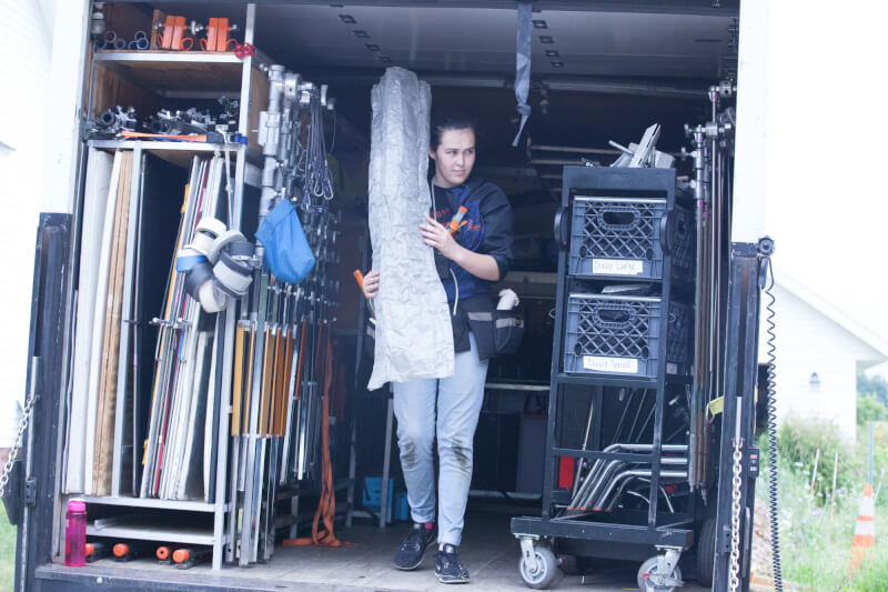 Students working on the set of the Summer Film.