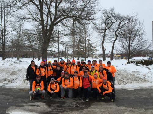 Pictured are students in Traverse City at the conclusion of their 160-mile walk to raise awareness of multiple sclerosis.
