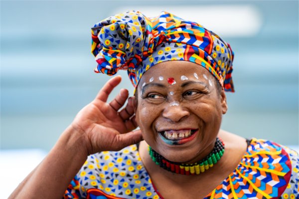 Jewellynne "Mama Jewel" Richardson performs with West Michigan Jewels of Africa as part of a Juneteenth Celebration at the Kirkhof Center on June 18.