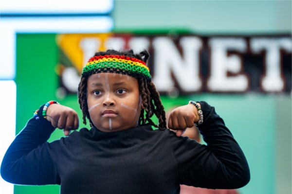 De&#8217;Vynne Richardson performs with West Michigan Jewels of Africa as part of a Juneteenth Celebration at the Kirkhof Center on June 18.