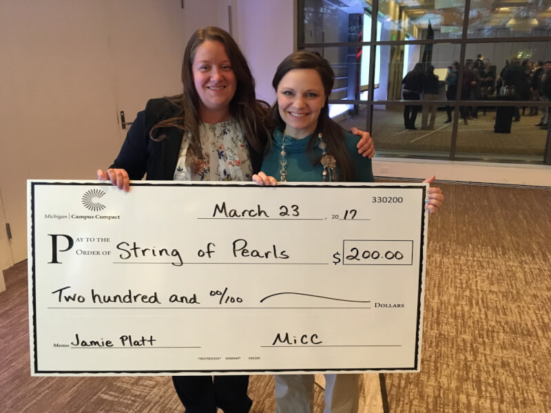 Platt's award from MiCC included $200, which she donated to String of Pearls, an organization that sends packages to families who receive a fatal prenatal diagnosis.