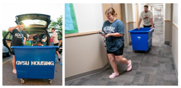 Social work major Kaydence Culbertson moves into Winter Hall with the help of her boyfriend, Cooper Tilson, on the City Campus in downtown Grand Rapids.