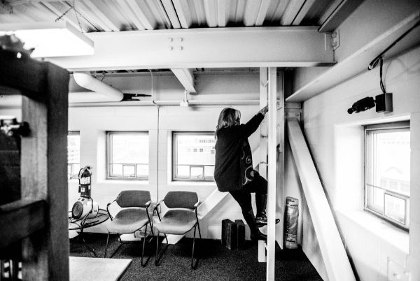 Retired GVSU carillonneur Julianne Vanden Wyngaard starts her ascent.