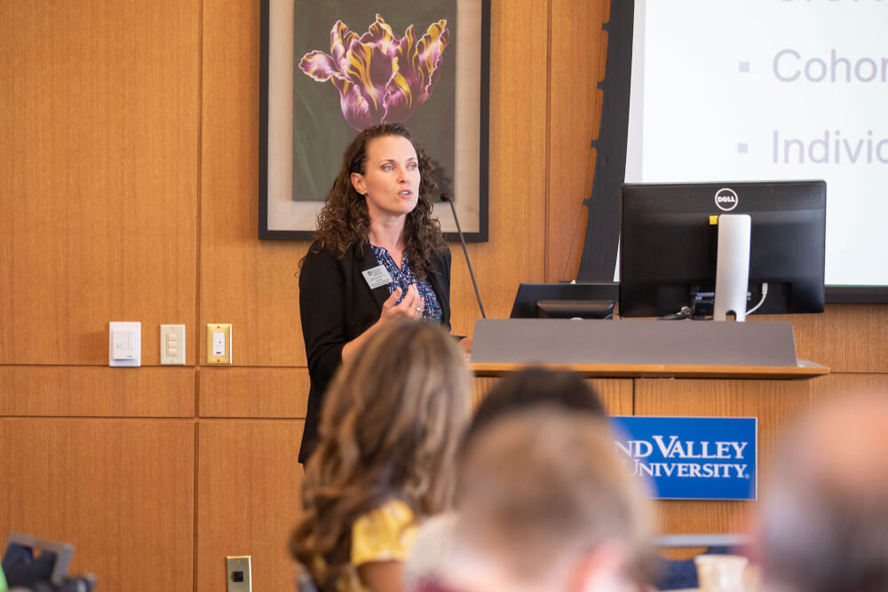 woman giving presentation