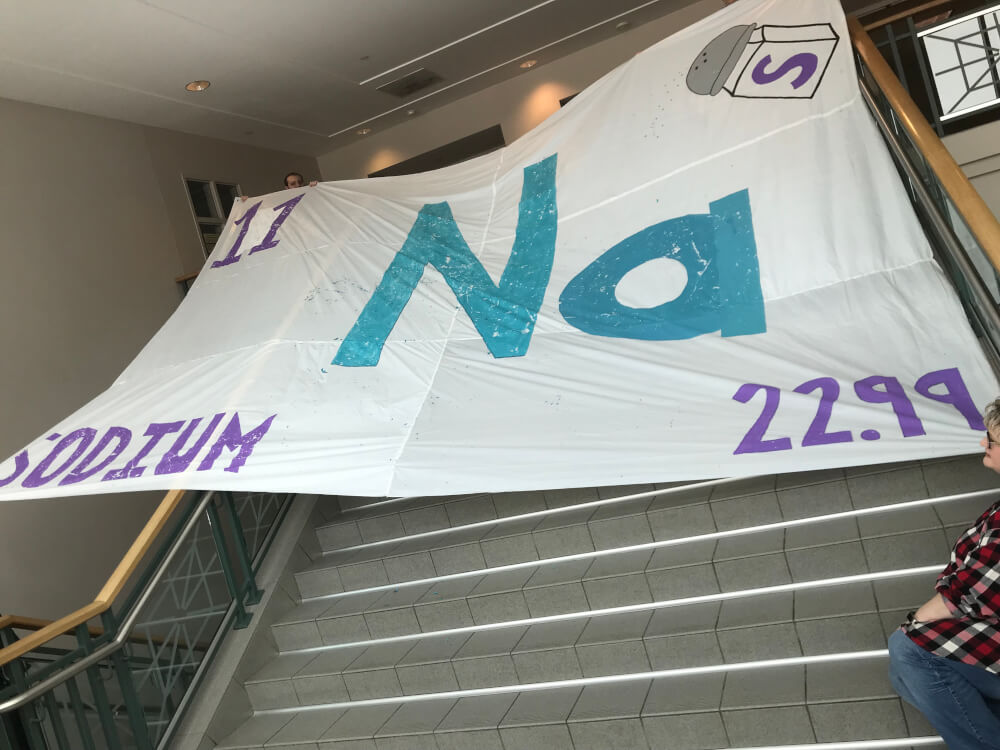 A salt shaker was added to the block for the element sodium, one of the many creative touches on the blocks that have been designed.