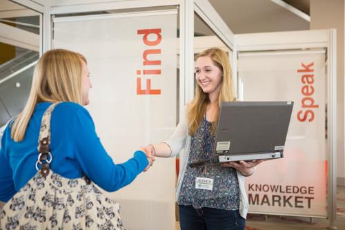 In 2014, more than 5,000 consultations were provided to students by peer consultants at the Knowledge Market in the Mary Idema Pew Library.