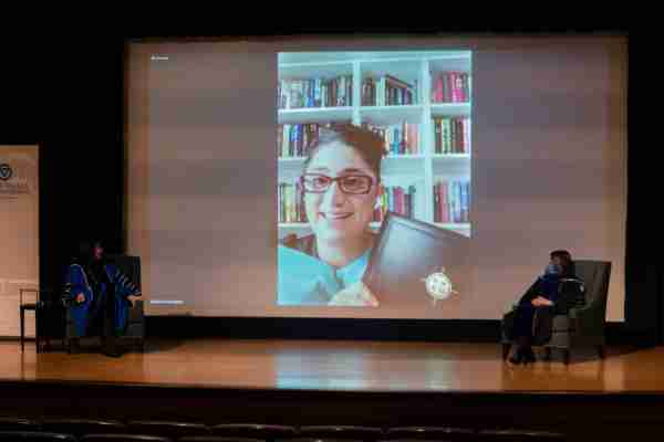 Dr. Mona Hanna-Attisha is awarded an honorary Doctorate of Public Service during the virtual Graduate Celebration.