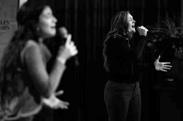 Paige Gadbois, a graduate, and Elise Alvaro, a junior, perform &ldquo;For Good&rdquo; from Wicked the Musical. 