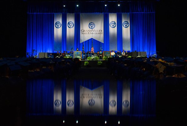 Stage at Commencement and the reflection of the stage.