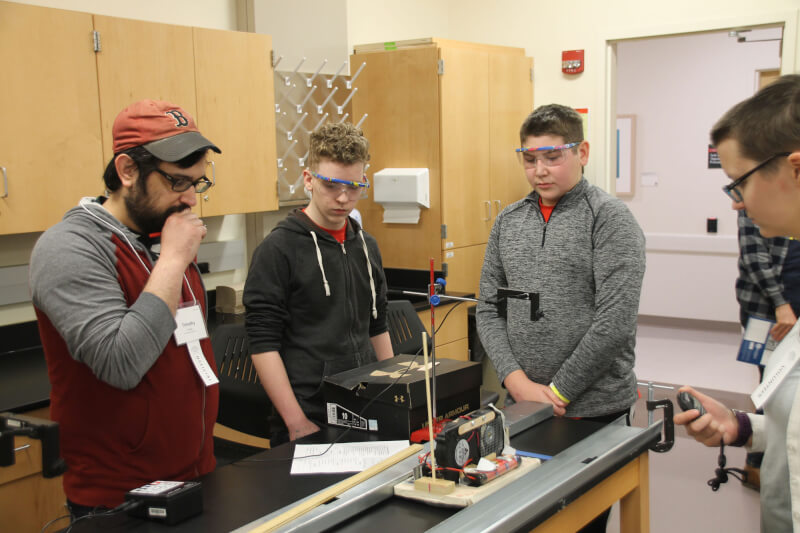 Students testing custom-built hovercrafts. 