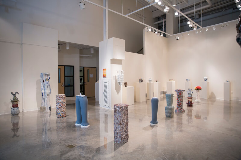 The columns on display in the Calder Arts Center following the International Ceramics Workshop. Photo by Jess Weal