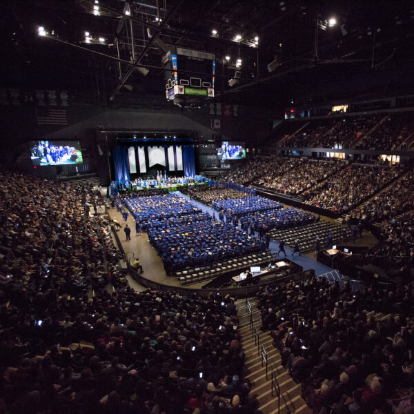 An overall photo of commencement at Van Andel Arena. 