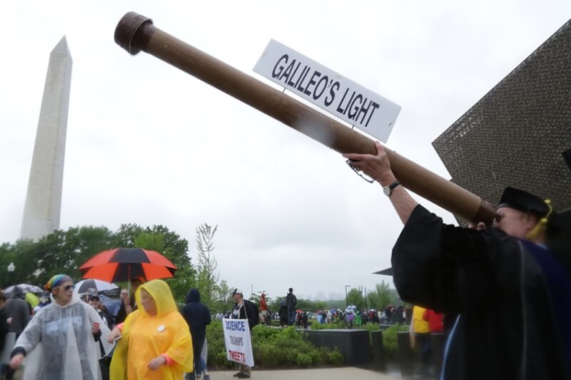 John Kilbourne, professor of movement science, dressed as Galileo during the March for Science April 22 in Washington, D.C.