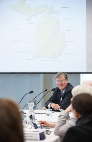 President Thomas Haas presents his accountability map to the Board of Trustees.