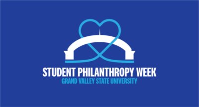 student philanthropy week image of arch with blue heart over it
