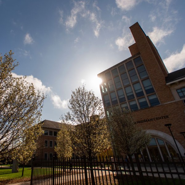sunlight coming behind the L. William Seidman center