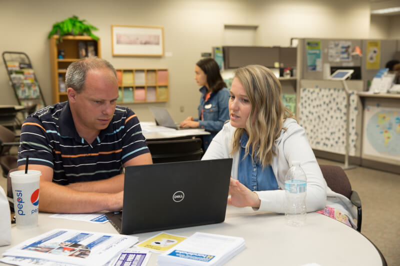 A photo of students working together in the CareerLab space.