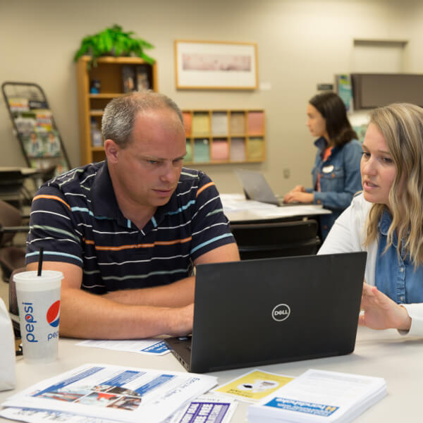 A photo of students working together in the CareerLab space.