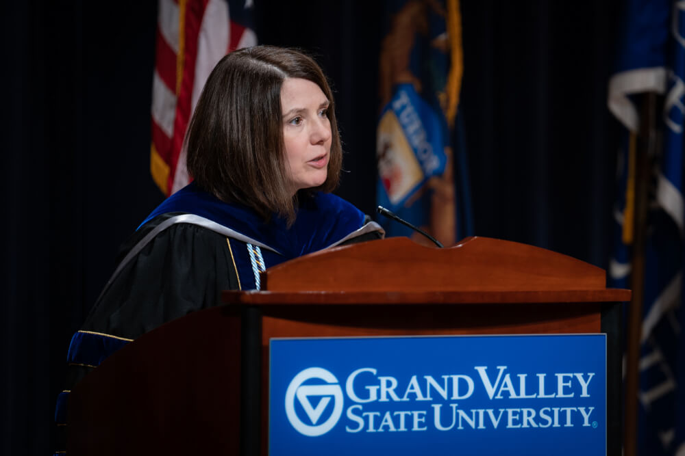 Provost Maria Cimitile at the podium