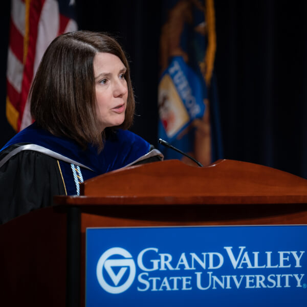 Provost Maria Cimitile at the podium