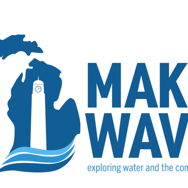 graphic design of state of Michigan with carillon tower and tagline