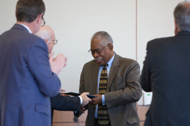 James Moyer, who retired March 31 after serving as associate vice president of Facilities Planning, was honored by the board for his 22 years of dedication and service to Grand Valley. 