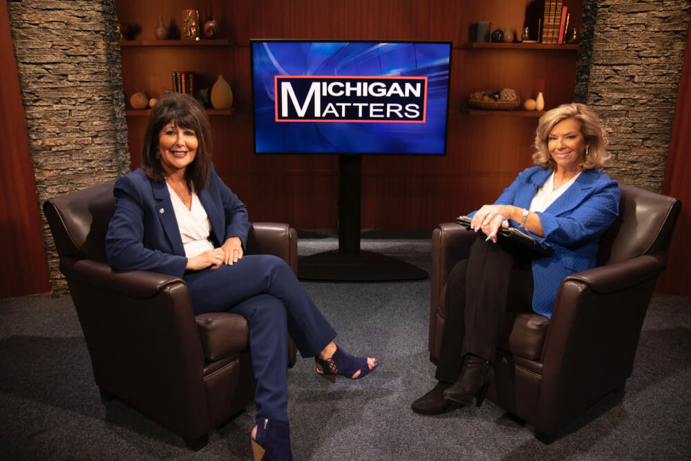 President Philomena V. Mantella, left, with Carol Cain, host of Michigan Matters.