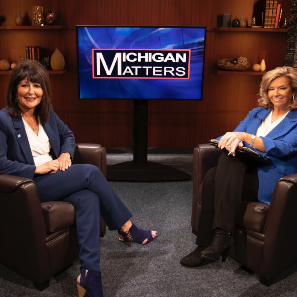 President Philomena V. Mantella, left, with Carol Cain, host of Michigan Matters.
