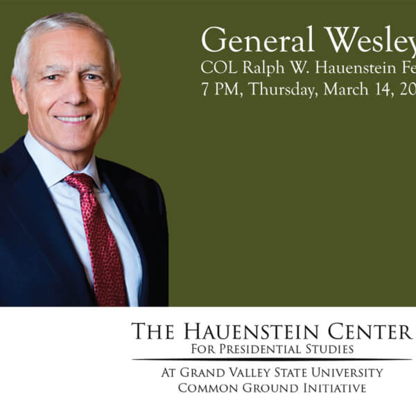 A flyer featuring the face of Wesley Clark and details of his event on March 14 at 7 p.m.