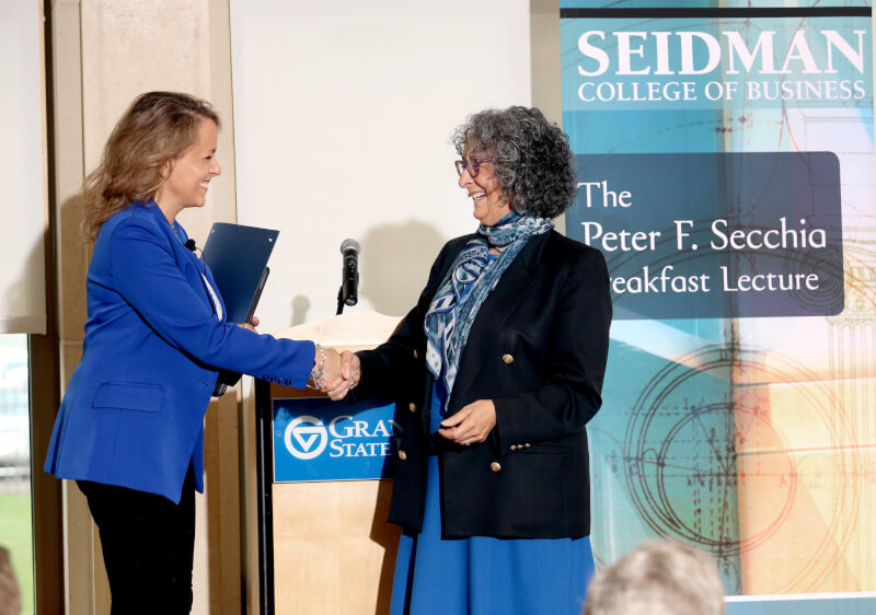 Missy Young, CIO of Switch, Inc. with Diana Lawson, dean of the Seidman College of Business