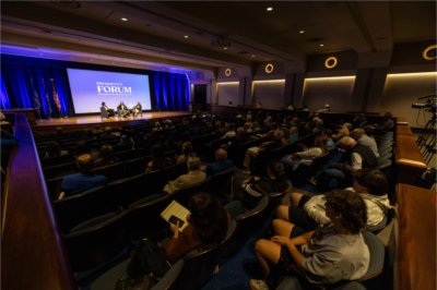 President Philomena V. Mantella, Director of Athletics Keri Becker and CEO of the Knight Commission on Intercollegiate Athletics Amy Privette Perko discuss college athletics during a President's Forum.