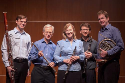 Faculty members Christopher Kantner, flute; Marlen Vavrikova, oboe; Joel Schekman, clarinet; Vincent Karamanov, bassoon; and Richard Britsch, horn perform as the Grand Valley Winds February 11.