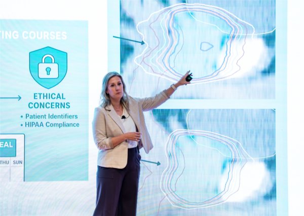 Kristen Vu, assistant professor and Medical Dosimetry Program Director, speaks as part of Tech Talks: Health & Technology at the DeVos Center's Loosemore Auditorium in Grand Rapids on September 16.