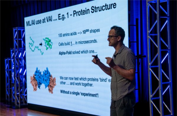 Andrew Pospisilik, of the Van Andel Institute, speaks as part of Tech Talks: Health & Technology at the DeVos Center's Loosemore Auditorium in Grand Rapids on September 16.
