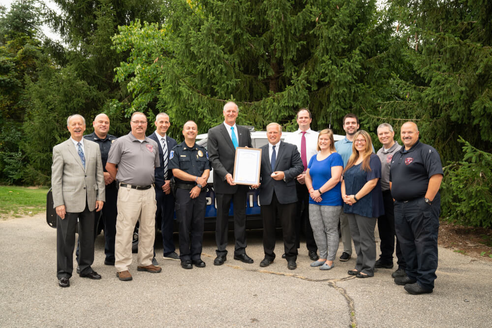 State Rep. Luke Meerman, R-Polkton Township, with members of the Grand Valley Police Department.
