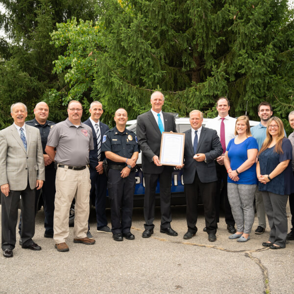 State Rep. Luke Meerman, R-Polkton Township, with members of the Grand Valley Police Department.