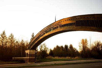 The arch before GVSU's Allendale Campus is pictured.
