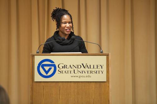 Majora Carter gives a presentation in the Kirkhof Center.
