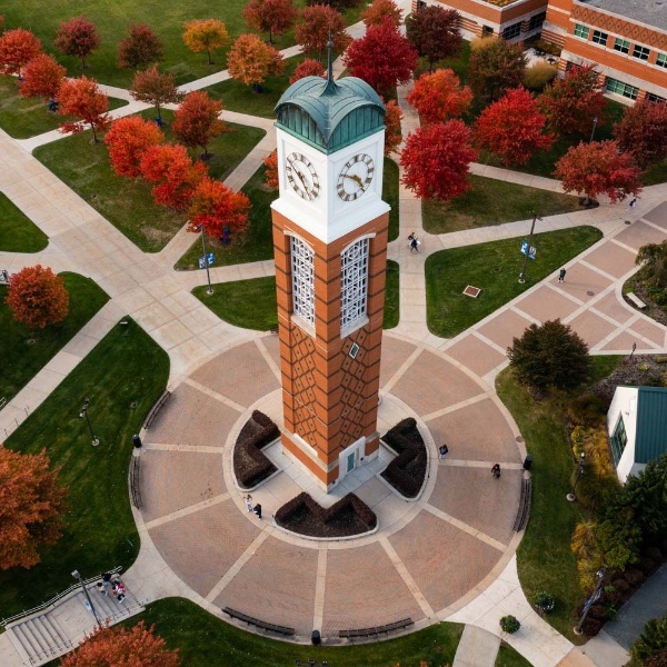 The Cook Carillon Tower as seen from a drone camera