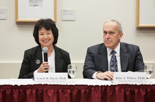 Provost Gayle R. Davis and MSU Provost Kim Wilcox at the signing ceremony for the CRTM program.
