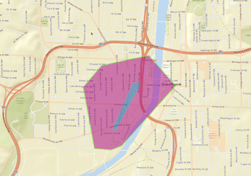 Map of Consumers Energy power outage in Grand Rapids.