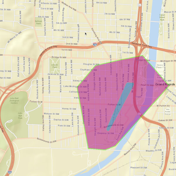 Map of Consumers Energy power outage in Grand Rapids.