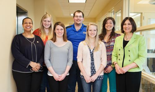 In the back row, from left, are Chelsea Johnson, John Rojowski and Samantha Van Gilder; front row, from left, Regina McClinton, Jordan Appleyard, Noelle Lufkin and Anne Hiskes.