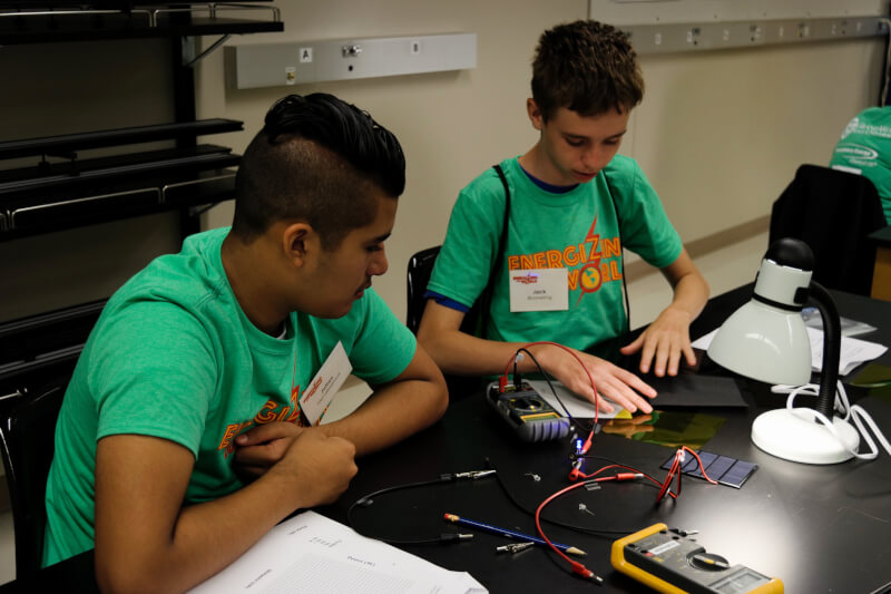 Campers testing solar panels.