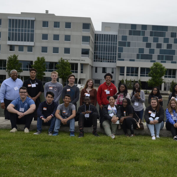 A group photo of area high school students are attending Accounting Careers Awareness camp at Grand Valley.