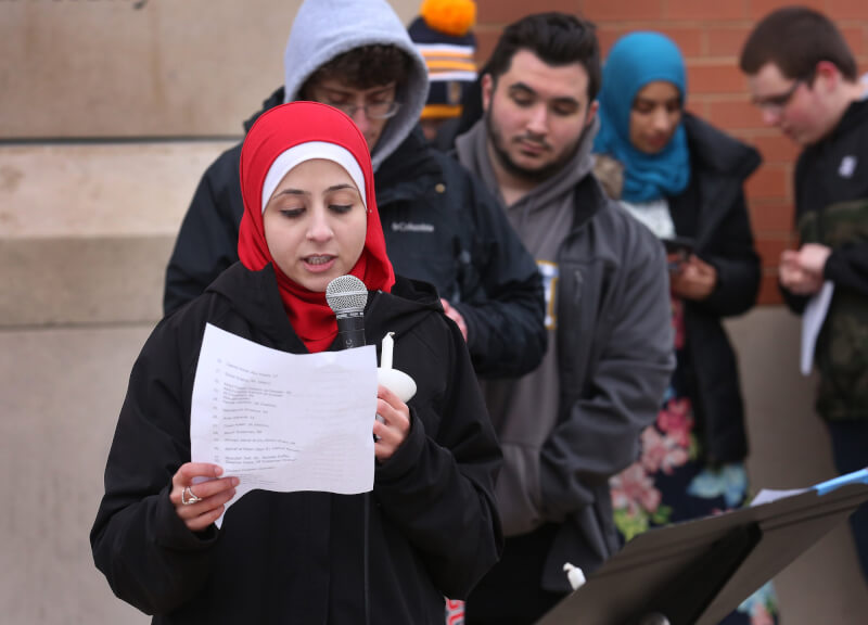 Names of the 51 New Zealand victims were read aloud by members of MSA, Alpha Epsilon Pi, Wesley Fellowship, Calvin Interfaith, and Campus Interfaith.