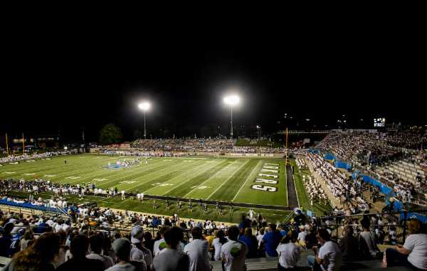 A view of the stands and football field during a GVSU football game.